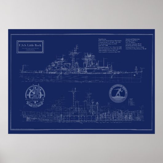 USS リトルロック CLG-4 巡洋艦設計図 ポスター (正面)