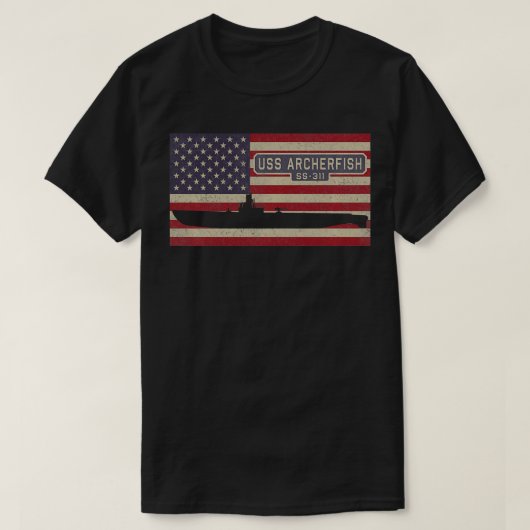 USS Archerfish SS311第2次世界大戦潜水艦USAアメリカンFl Tシャツ (デザイン正面)