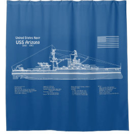 USS Arizona - Ship Blueprint Plans ABD シャワーカーテン