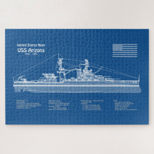 USS Arizona - Ship Blueprint Plans ABD ジグソーパズル