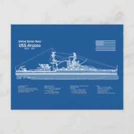 USS Arizona - Ship Blueprint Plans ABD ポストカード