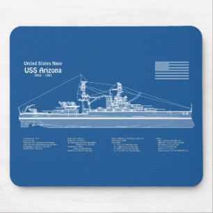 USS Arizona - Ship Blueprint Plans ABD マウスパッド