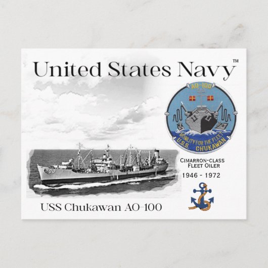 USS CHUKAWAN AO-100 FLEET OILER  - POSTCARD ポストカード (正面)