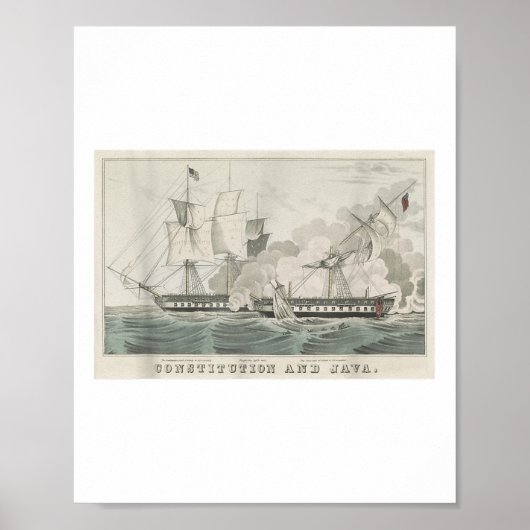 Uss Constitution & Hms Java Naval Battle Illus ポスター (正面)