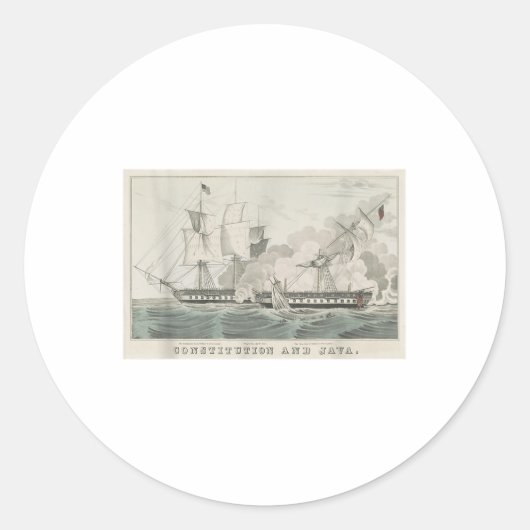 Uss Constitution & Hms Java Naval Battle Illus ラウンドシール (正面)