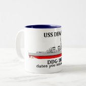 USS Dewey, DDG-105,カスタマイズ可能な日付 ツートーンマグカップ (正面左)