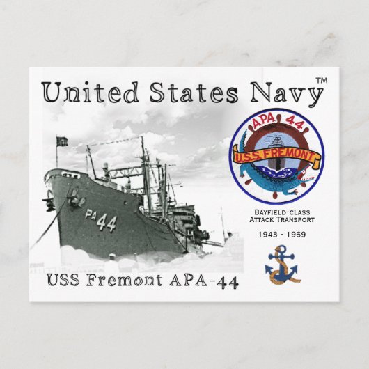 USS FREMONT APA-44攻撃用輸送はがき ポストカード (正面)