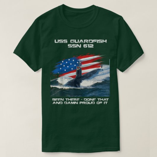USS Guardfish SSN-612 American Flag Submarine Vete Tシャツ (デザイン正面)
