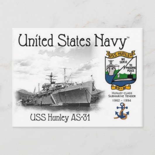 USS HUNLEY AS-31海底入札はがき ポストカード (正面)