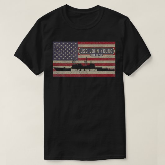 USS John Young DD973駆逐艦USA American F Tシャツ (デザイン正面)