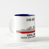 USS Kidd, DDG-100，カスタマイズ可能な日付 ツートーンマグカップ (正面左)