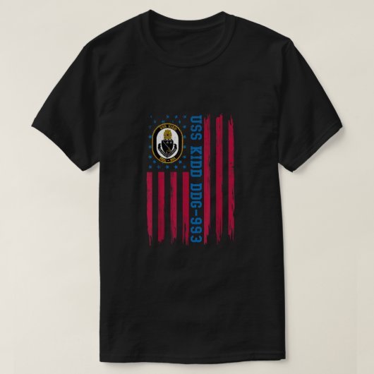 USS Kidd DDG-993 American Flag Veteran Father's Da Tシャツ (デザイン正面)