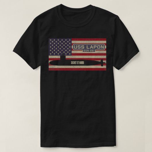 USS Lapon SSN661潜水艦アメリカ国旗 Tシャツ (デザイン正面)
