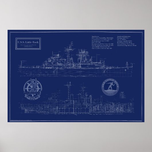USS Little Rock CLG-4 Cruiser Blueprint ポスター (正面)