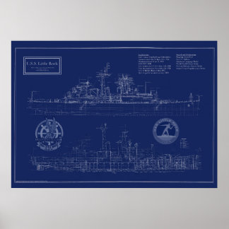 USS Little Rock CLG-4 Cruiser Blueprint ポスター