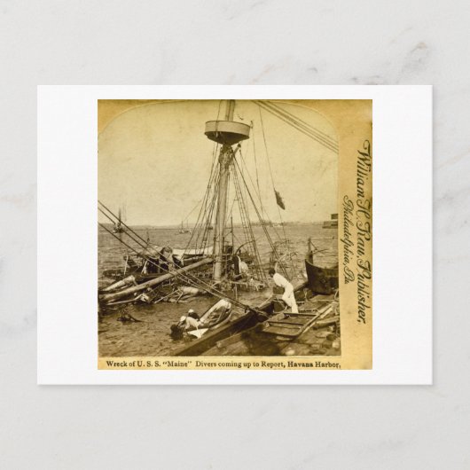 USS Maineの難破船、ダイバー来ズ・アップ ポストカード (正面)