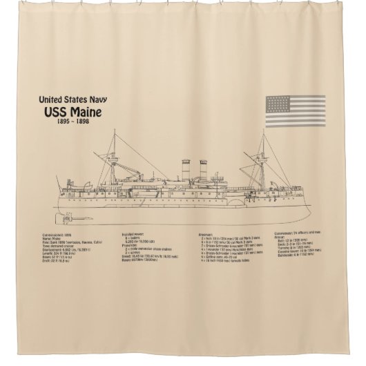 USS Maine – 船舶設計図プランSD シャワーカーテン (正面)