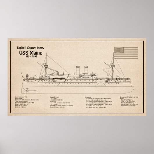 USS Maine – 船舶設計図プランSD ポスター (正面)