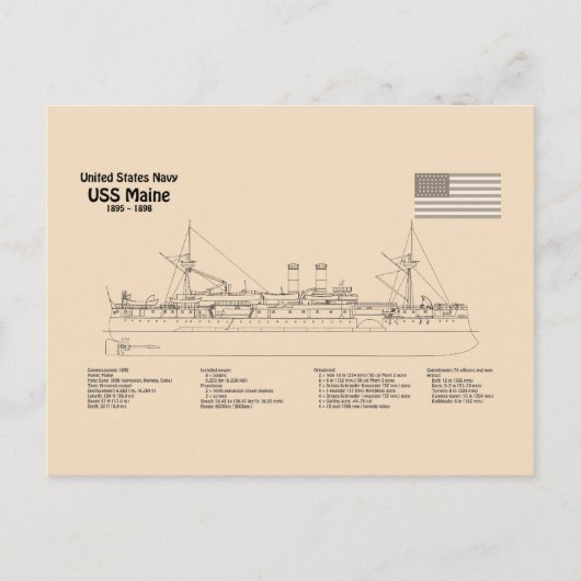 USS Maine – 船舶設計図プランSD ポストカード (正面)