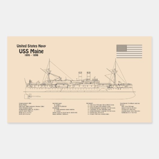 USS Maine – 船舶設計図プランSD 長方形シール (正面)