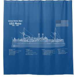 USS Maine - Ship Blueprint Plans ABD シャワーカーテン