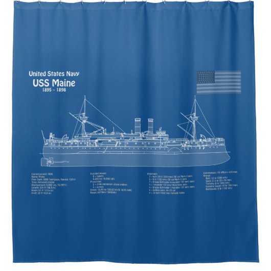USS Maine - Ship Blueprint Plans ABD シャワーカーテン (正面)