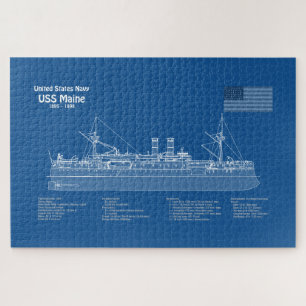 USS Maine - Ship Blueprint Plans ABD ジグソーパズル