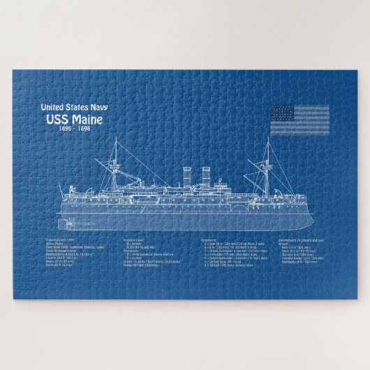USS Maine - Ship Blueprint Plans ABD ジグソーパズル (横)