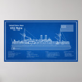 USS Maine - Ship Blueprint Plans ABD ポスター (正面)