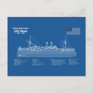 USS Maine - Ship Blueprint Plans ABD ポストカード