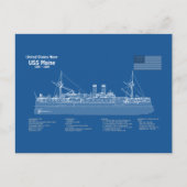 USS Maine - Ship Blueprint Plans ABD ポストカード (正面)