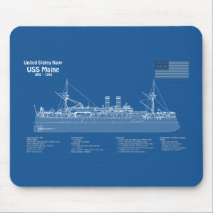 USS Maine - Ship Blueprint Plans ABD マウスパッド
