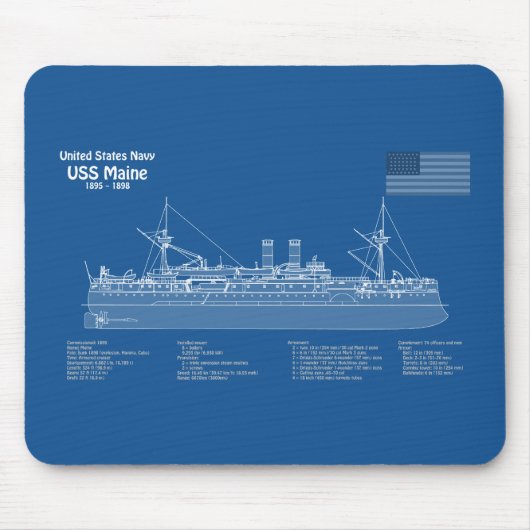 USS Maine - Ship Blueprint Plans ABD マウスパッド (正面)