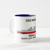 USS Mason, DDG-87,カスタマイズ可能な日付 ツートーンマグカップ (正面左)