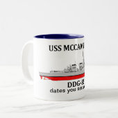 USS McCampbell, DDG-85，カスタマイズ可能な日付を提供 ツートーンマグカップ (正面左)