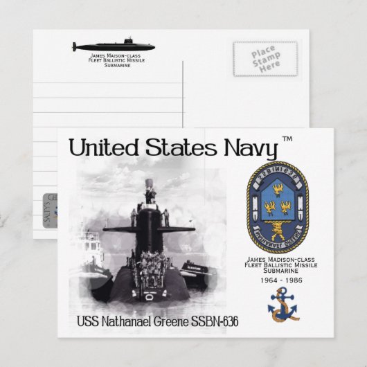 USS NATHANEAL GREENE SSBN-636 SUB. – ポストカード (正面/裏面)