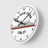 USS NEW YORK、LPD-21、SAN ANTONIO ラウンド壁時計 (傾斜)