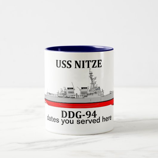 USS Nitze, DDG-94，カスタマイズ可能な日付を提供 ツートーンマグカップ (中央)