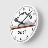 USS PORTLAND, LPD-27, SAN ANTONIO ラウンド壁時計 (傾斜)