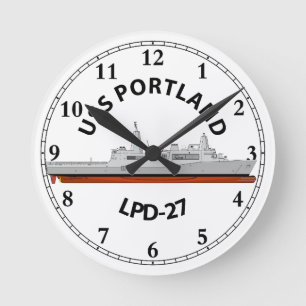 USS PORTLAND, LPD-27, SAN ANTONIO ラウンド壁時計