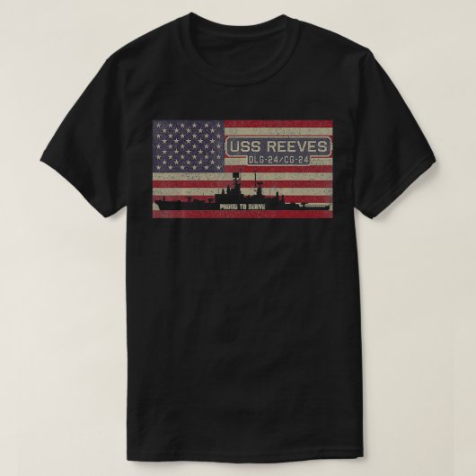 USS Reeves DLG-24 CG-24 Destroyer Cruiser Ship USA Tシャツ (デザイン正面)