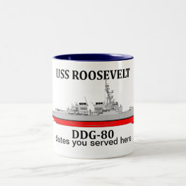 USS Roosevelt, DDG-80，カスタマイズ可能な日付 ツートーンマグカップ