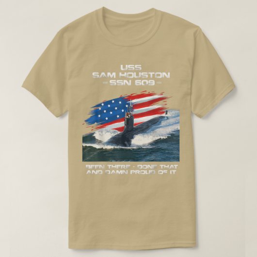 USS Sam Houston SSN609アメリカ国旗の潜水艦の獣医 Tシャツ (デザイン正面)