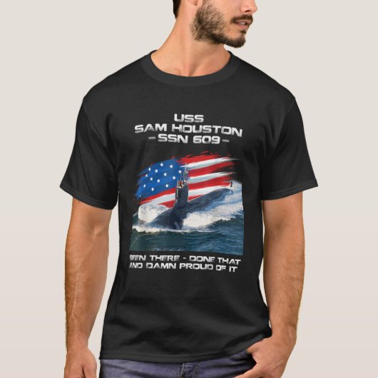 USS Sam Houston SSN 609 American Flag Submarine Ve Tシャツ (正面)