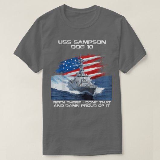 USS Sampson DDG-10 Destroyer Ship USA Flag Veteran Tシャツ (デザイン正面)