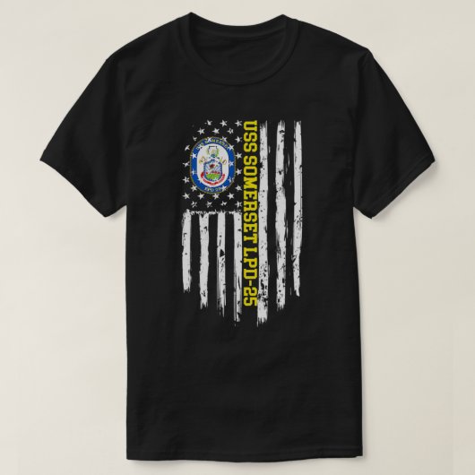 USS Somerset LPD25 American Flag Tシャツ (デザイン正面)