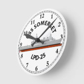 USS SOMERSET, LPD-25, SAN ANTONIO CLASS ラウンド壁時計 (傾斜)