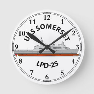 USS SOMERSET, LPD-25, SAN ANTONIO CLASS ラウンド壁時計