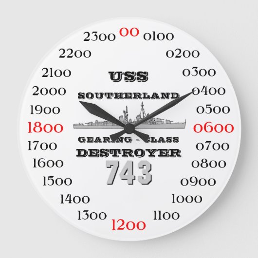 USS Southerland (DD / DDR 743) ラージ壁時計 (正面)