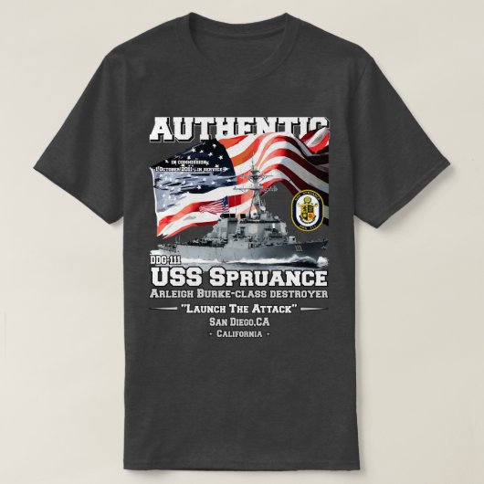 USS Spruance DDG111駆逐艦退役軍人 Tシャツ (デザイン正面)
